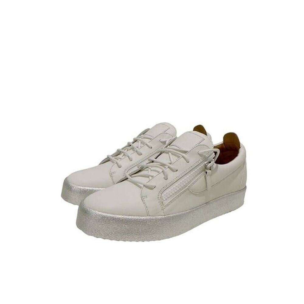 Giuseppe Zanotti White Leather Sneakers with Silver Metallic Sole